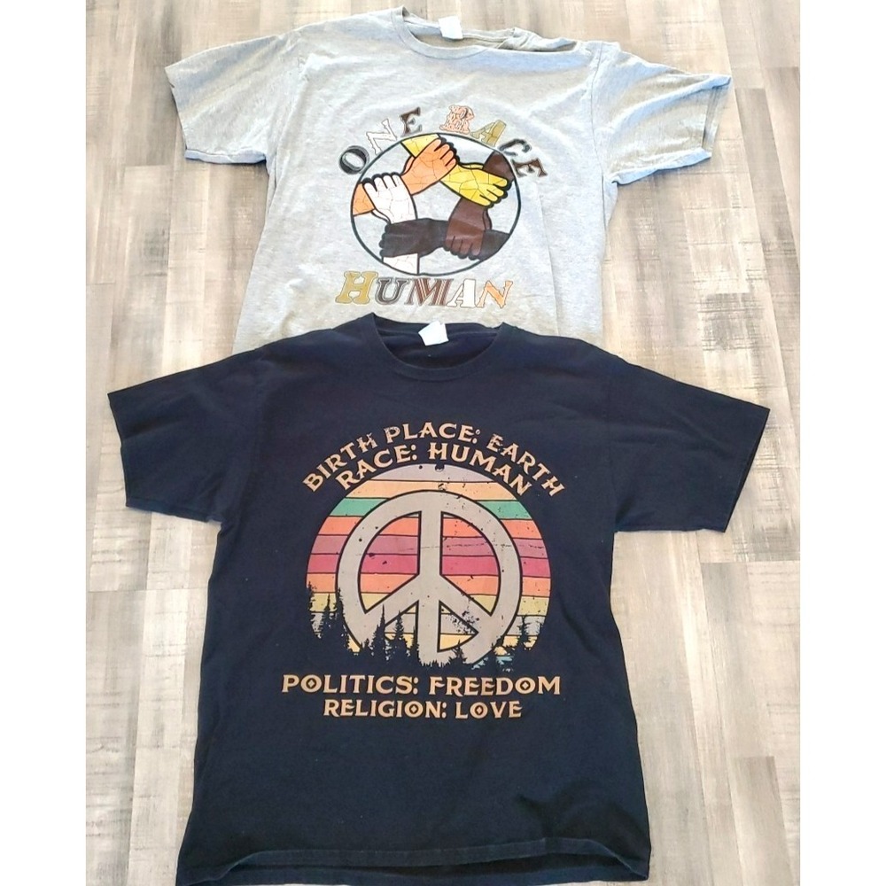 Vintage Hippie Peace Shirt 90's Tee Shirt L One Love Human Lot of 2 Womens